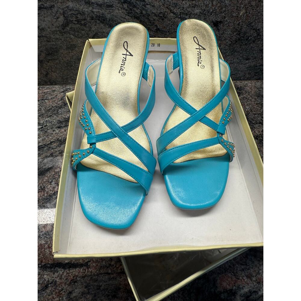 Annie Turquoise and Gold Strappy Sandals | NEW in box | Size 10W